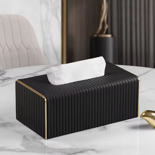 Stripped Leather Tissue Box