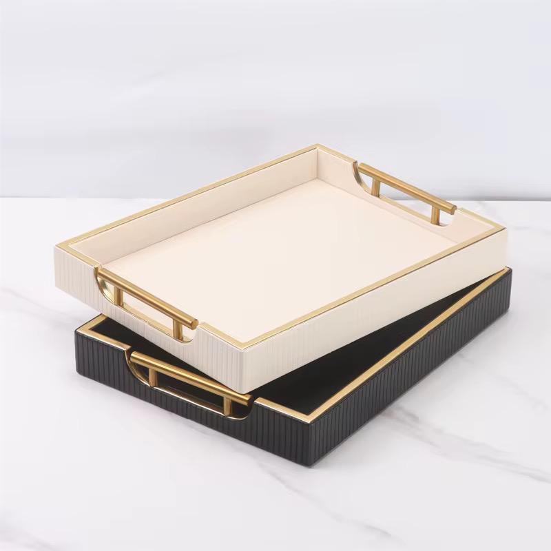 Stripped Gold Leather Tray