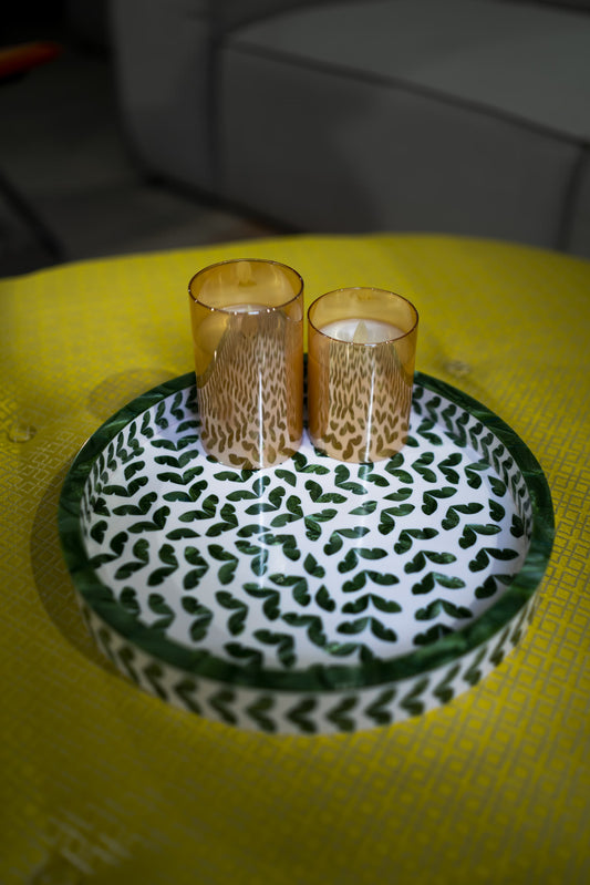 Leafy Round Mother of Pearl Tray