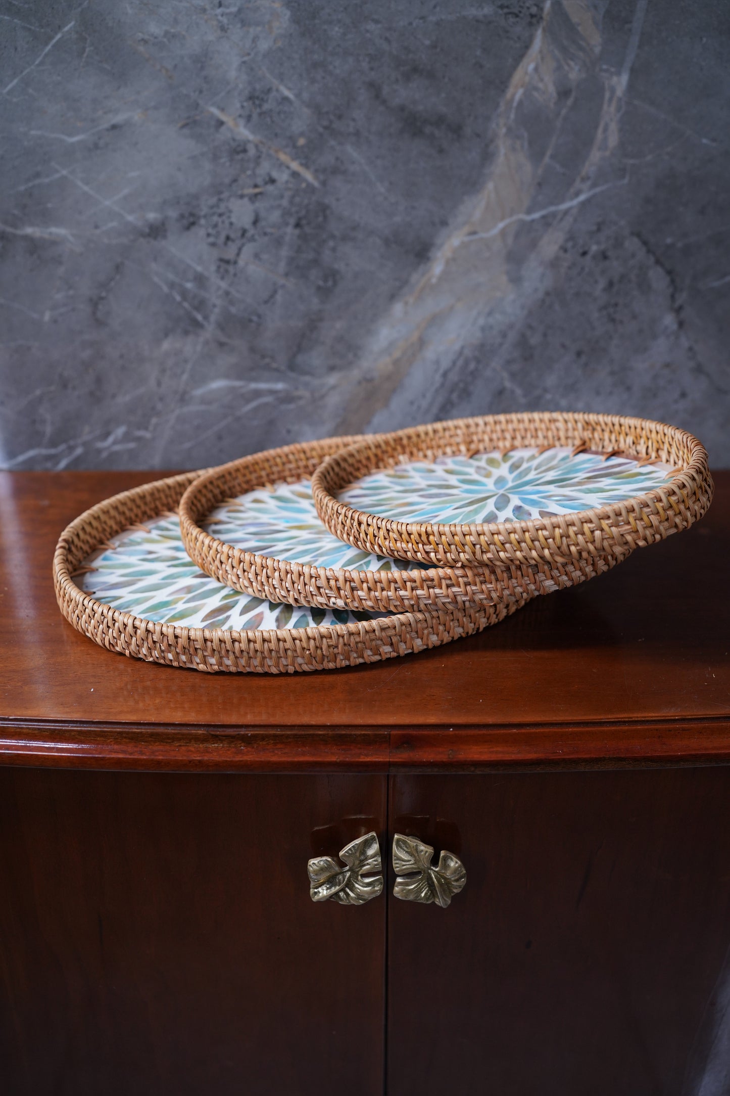 Blue Haven Rattan Pearl Tray