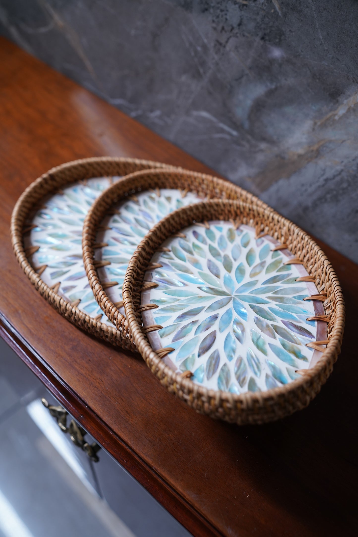 Blue Haven Rattan Pearl Tray