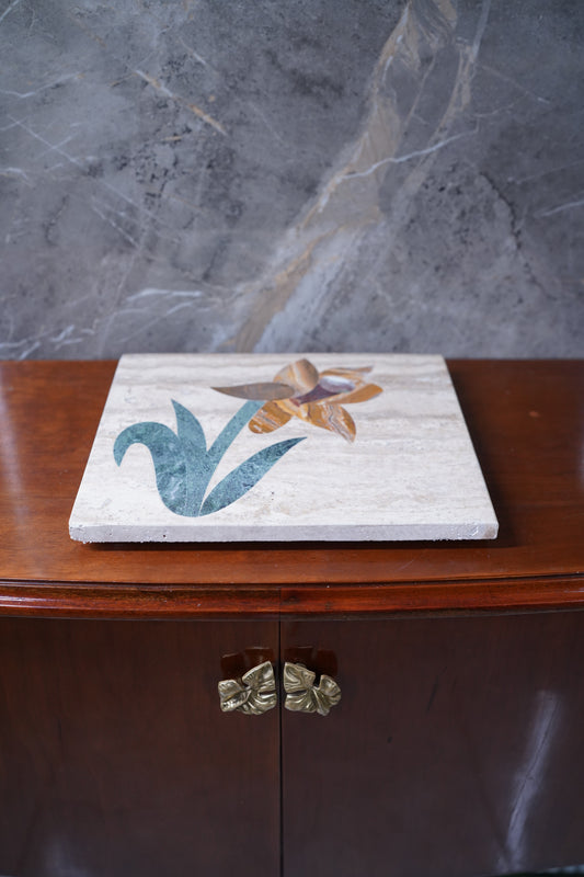 Floral Inlay Marble Platter