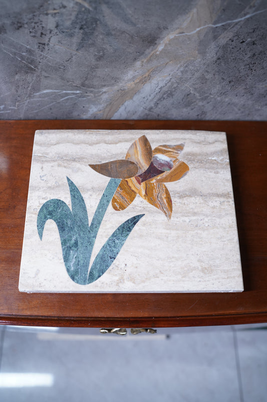 Floral Inlay Marble Platter