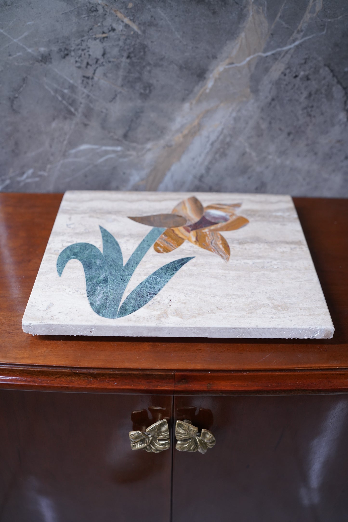Floral Inlay Marble Platter
