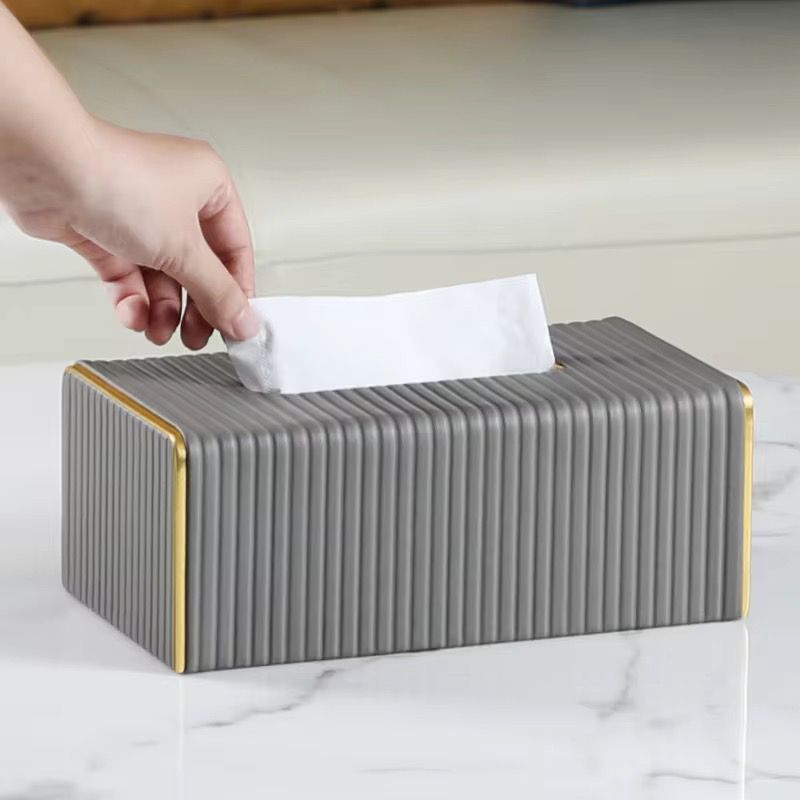 Stripped Leather Tissue Box