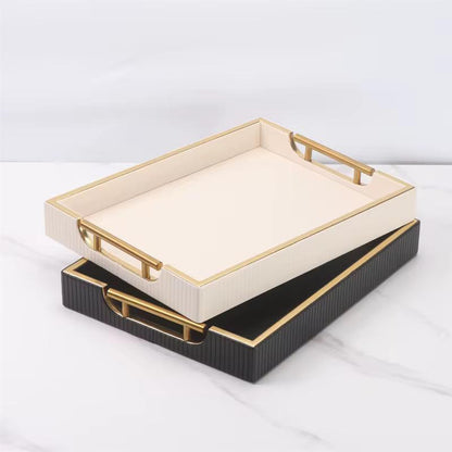 Stripped Gold Leather Tray